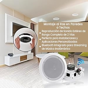 Altavoces Bluetooth Empotrados Pared Techo 2-vías Sonido Audio Instalación Estéreo