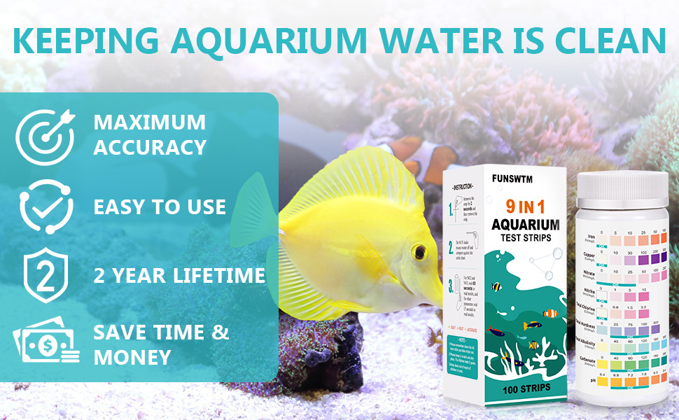 9 in 1 Aquarium Water Test Kit, 100 Strips Aquarium Test