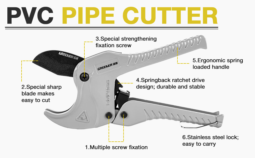 KOTTO Ratchet PVC Pipe Cutter 11/2", Depth Gauge Tube Cutter for Plumbing & Home Repair