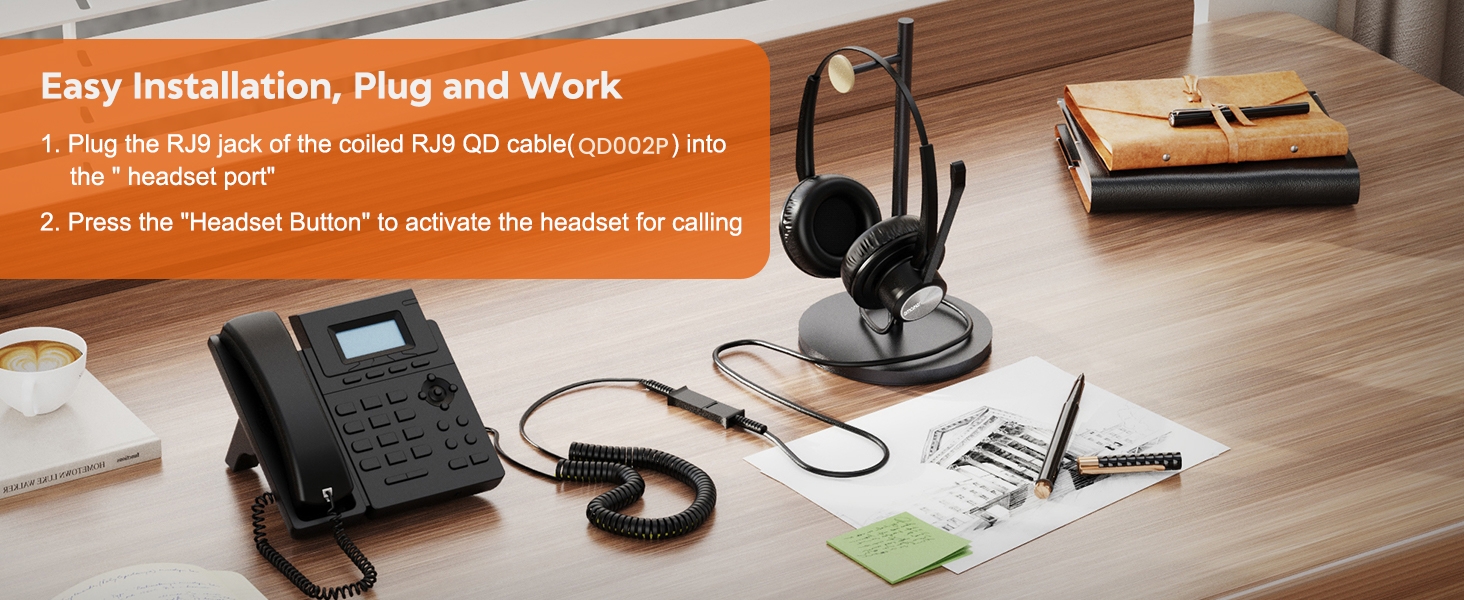 wired telephone headset, wired office headset, RJ9 phone headset,QD headset, wired headset for call