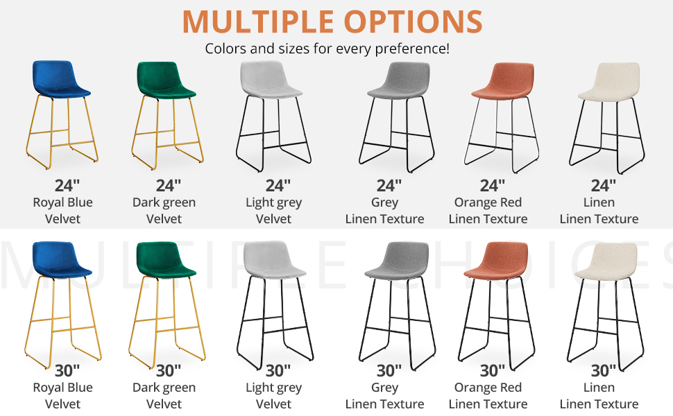 LUE BONA Bar Stools Set of 2, 30inch Velvet Counter Height