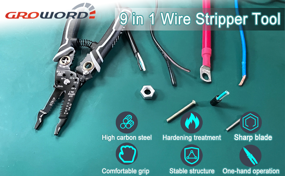 groword 9 in 1 Wire Stripper Tool, Wire Strippers electrical, 8" Cable