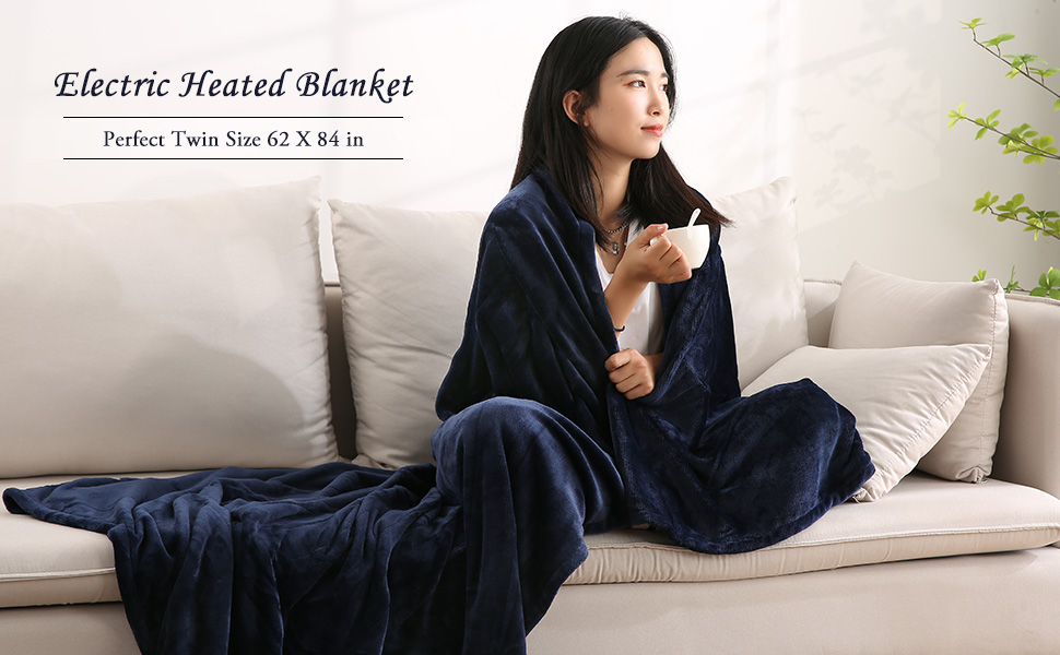 Heated Electric Blanket Twin Size 62" x 84" Flannel Heated Blanket with