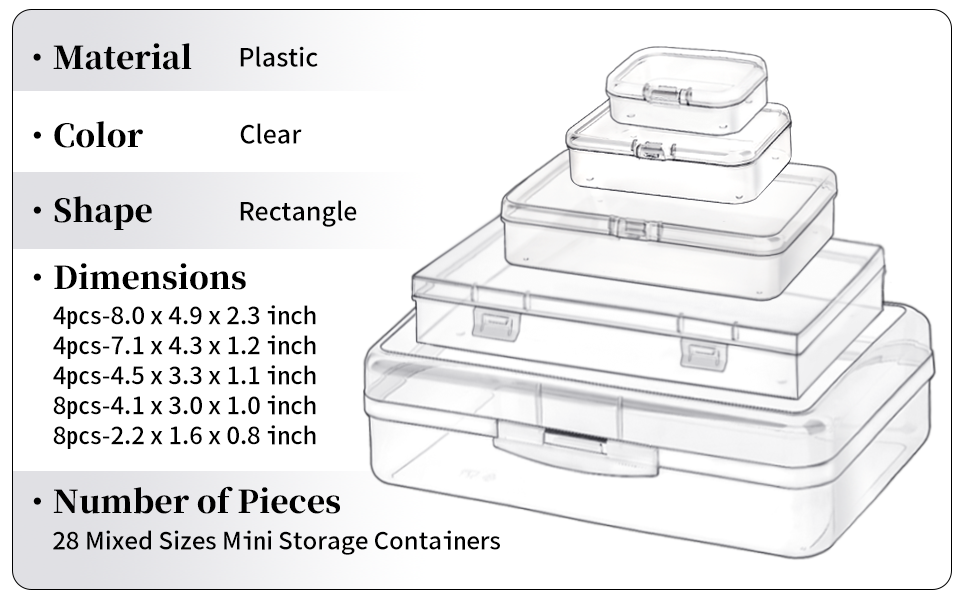 Jutieuo 28 Pack Mixed Sizes Rectangular Mini Plastic