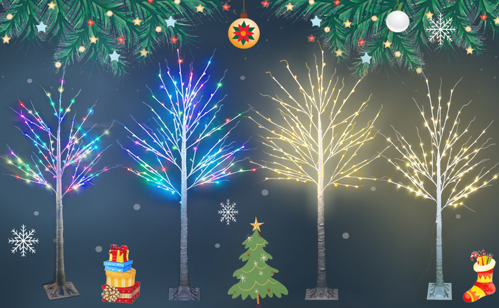 Pooqla 7ft 150LED Lighted Birch Tree, Warm White Light Up