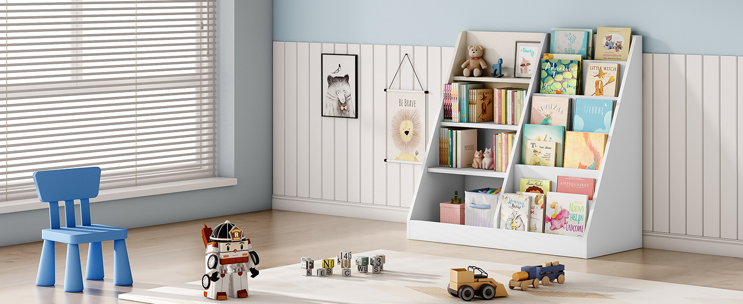 Wooden Kids Bookshelf & Toy Organizer