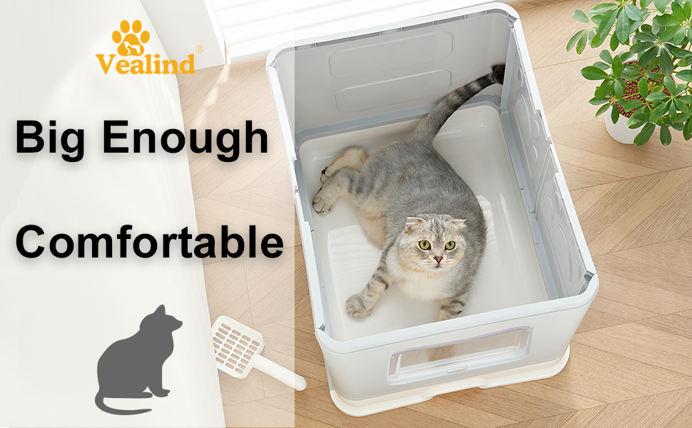 Vealind Jumbo Cat Litter Tray Large with Hood, Covered Cat Litter Box
