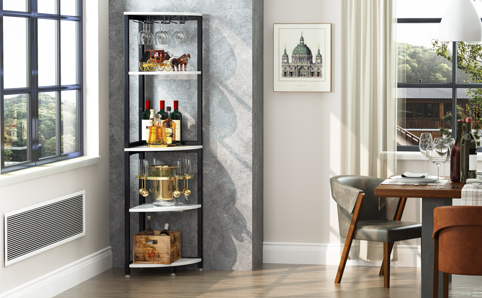 Tribesigns Corner Shelf, Corner Wine Rack with Glass Holder