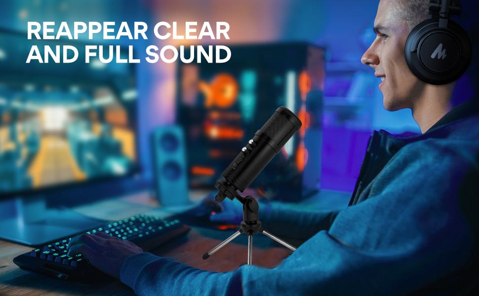 USB Condenser Microphone, RGB Computer Microphone, Condenser Microphone with Tripod for Mac