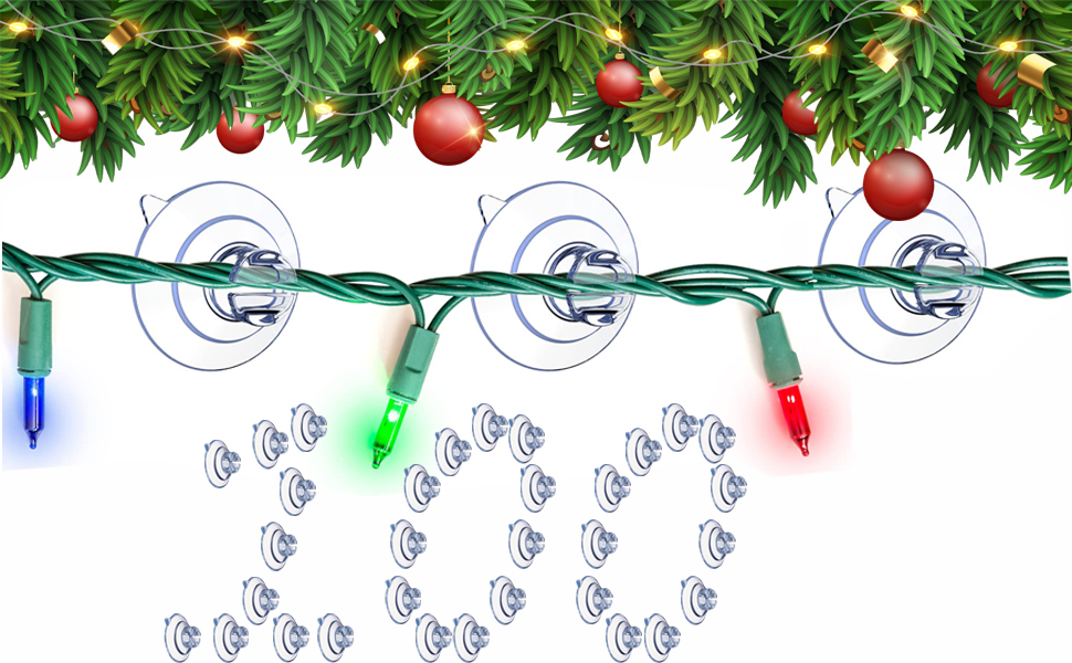 Christmas Light Suction Cups, Mini Holiday Light String