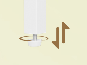 Minimalistische Illustration, die ein zylindrisches Objekt zeigt, das von einem metallischen Ring umgeben ist, begleitet von nach oben gerichteten braunen Pfeilen, die eine vertikale Bewegung oder