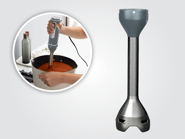 9” stainless steel blending arm allows you to blend directly in deep pots.
