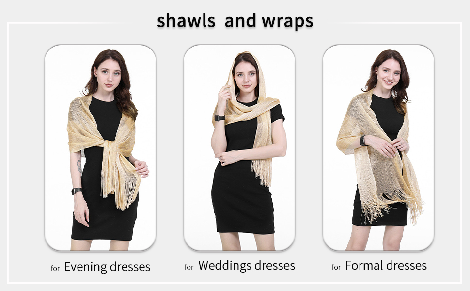 Jiudemumu Sparkling Metallic Shawls and Wraps for Evening Dresses Shawl Wraps for