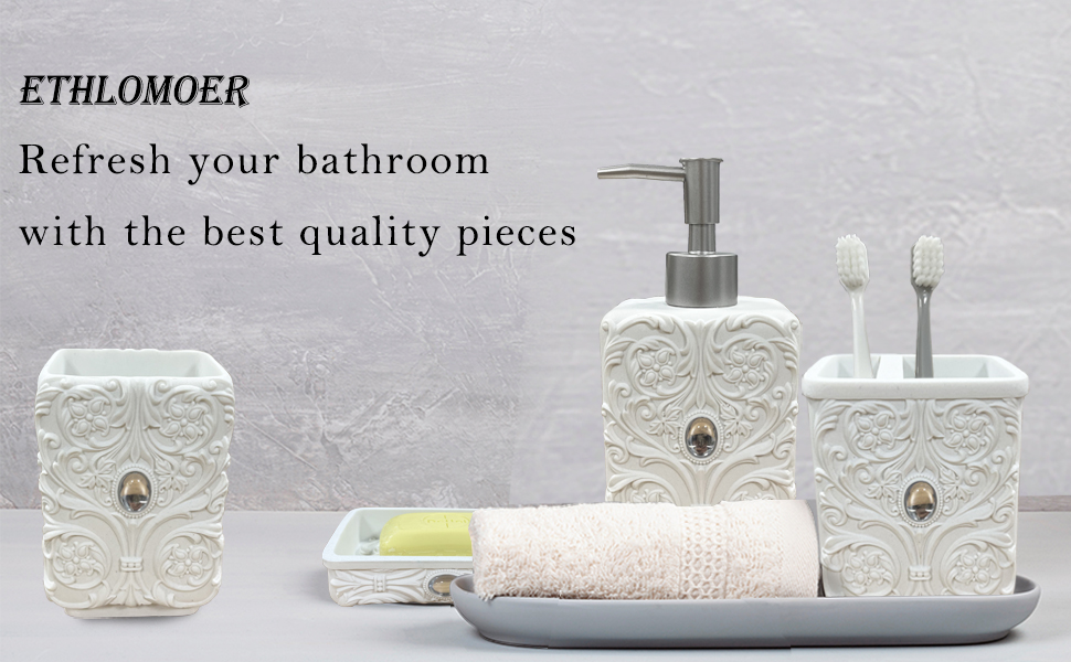 Ethlomoer Bathroom Accessory Set, 4 Pieces White Bathroom