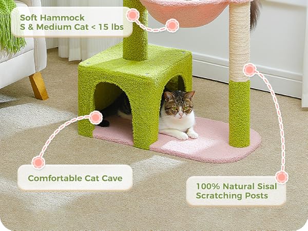 MUTTROS Flower Cat Tree with Large Metal Frame Hammock, 35