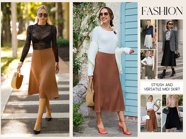 Amazon.com: Kate Kasin Women's Suede Midi Skirt 2025 Fall Winter