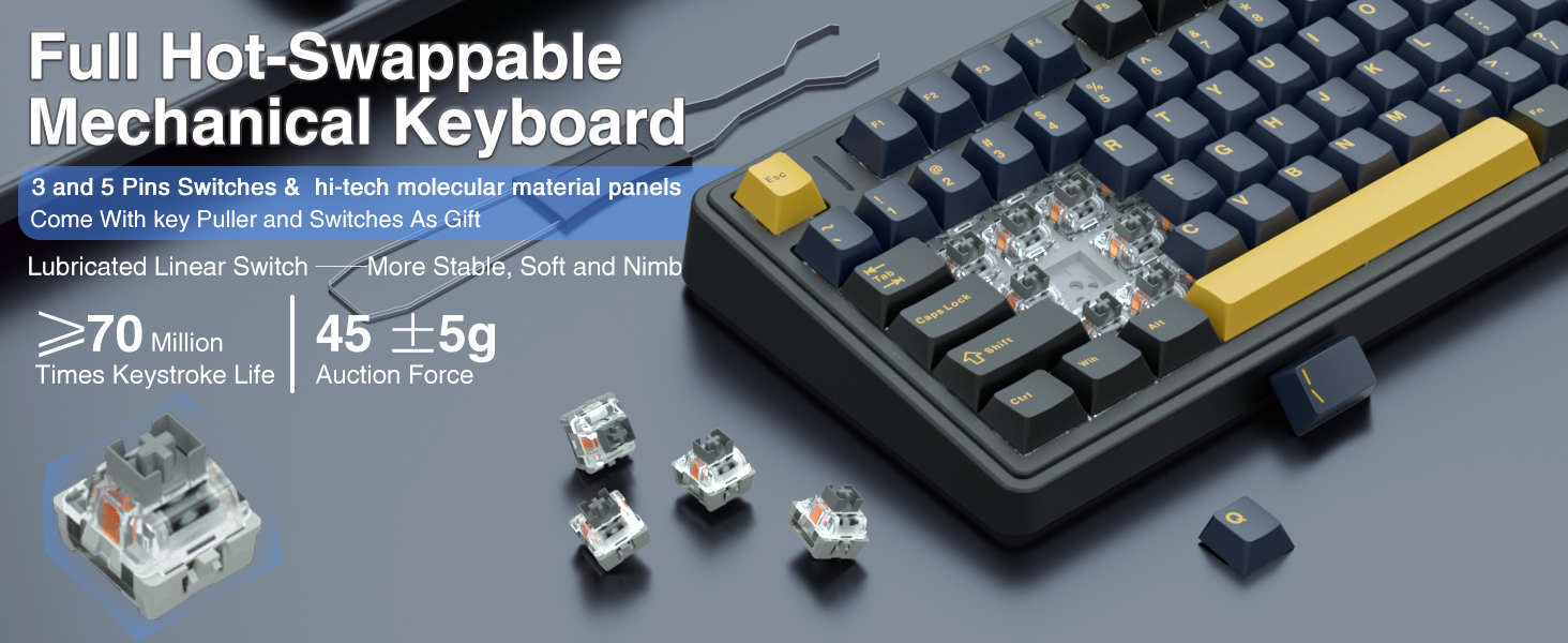 mechanical wireless custom keyboard hot swappable rgb backlit keyboard bluetooth gaming keyboard