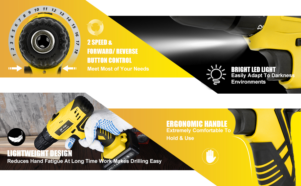 Portable Power Drill Set with 37PCS Drill Bit,21V Cordless