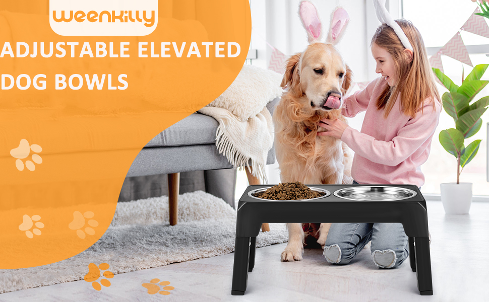 Weenkilly Elevated Dog Bowls 4 Adjustable Heights,Raised Dog Feeding