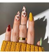 24 Pcs Press on Nails Almond Short Fake Nails Multiple Color Glossy Full Cover False Nails with F...