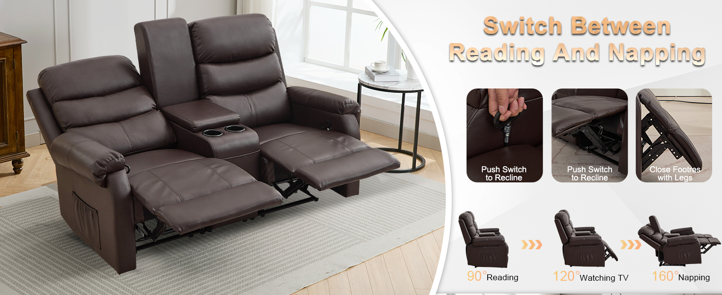 IPKIG 65.7" Manual Reclining Loveseat Sofa Wall Hugger