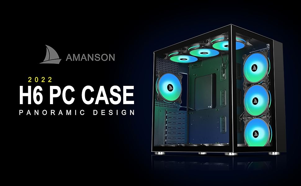 AMANSON PC CASE ATX Mid Tower Case Tempered Glass Gaming Computer Case