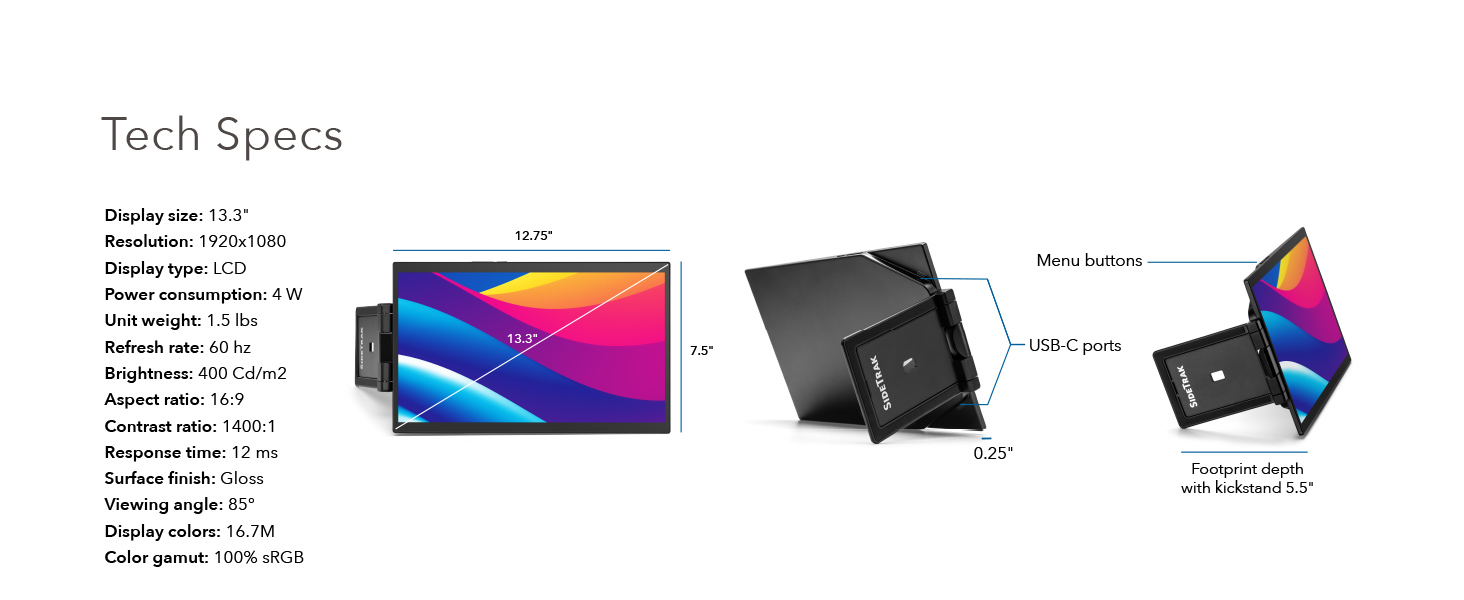 SideTrak Swivel Pro Touch (2024) - Tech specs for the portable monitor