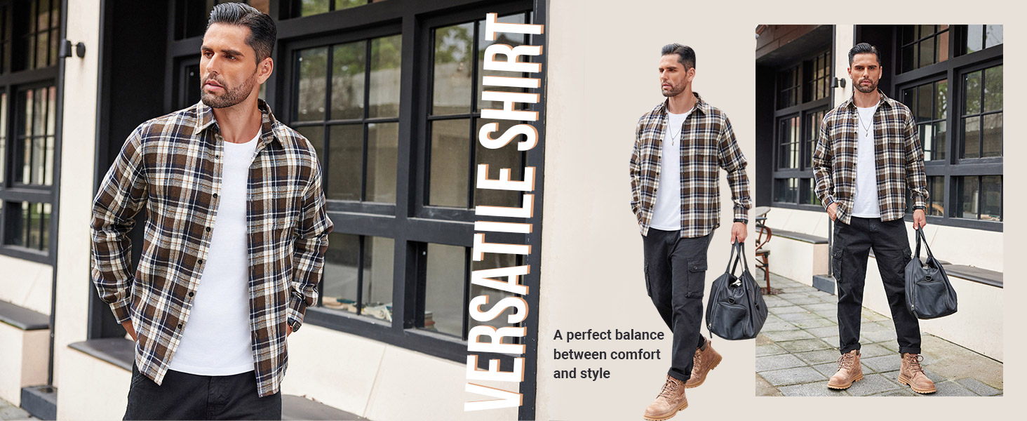 COOFANDY Flannel Shirts Long Sleeve Button Down Shirt