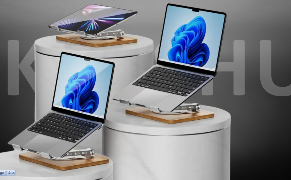 Laptop Stand | Mechanical Base Adjustable Height Notebook Stand | Compatible Portable Desktop Bamboo Aluminum and Wooden Portable Laptop Stand with 360 Rotating Lifting Base Holder (1-Pcs) 6 SPN -E2FA