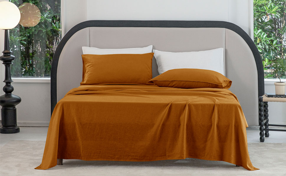 Talasily Linen Sheets Queen Linen Bed Sheet 4 Piece