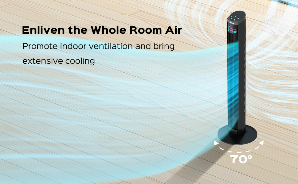 ZICOOLER 37" Tower Fan, Large Airflow 70° Oscillating Fan with Remote