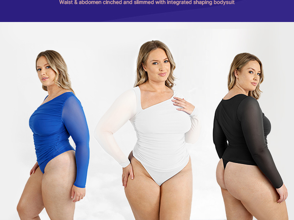 SHAPELLX Long Sleeve Bodysuit Tummy Control V Neck Shapewear