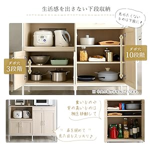 Amazon｜ホームテイスト さわやかなオシャレワイド食器棚 【Frais-フレ