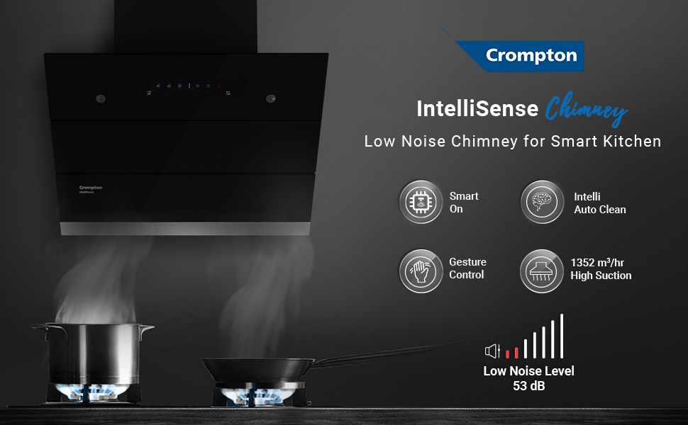 Crompton IntelliSense 60 cm Kitchen Chimney with 1352 m³/hr Suction ...