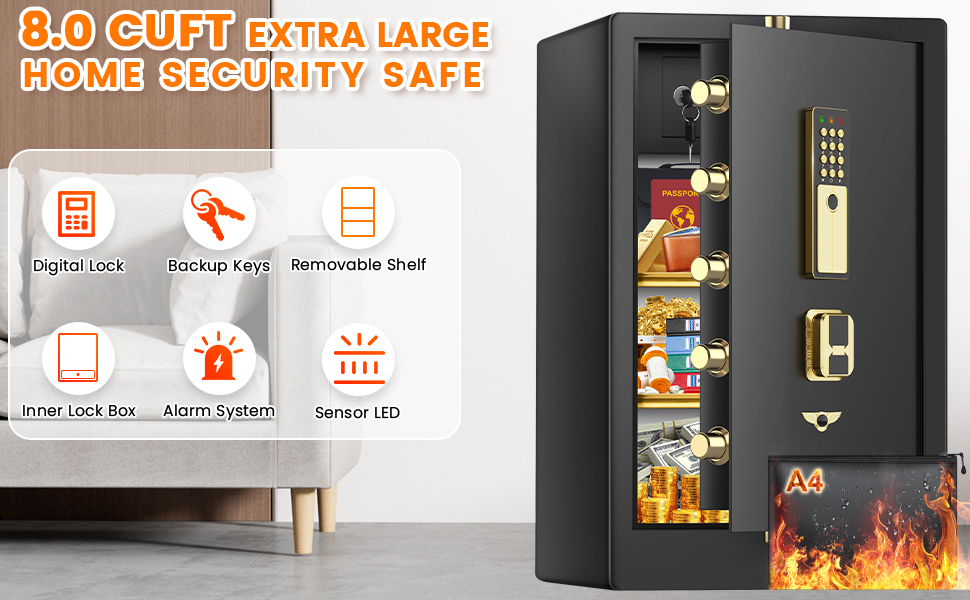 8.0 Cuft Extra Large Heavy Duty Home Safe with Water and Fireproof Bag