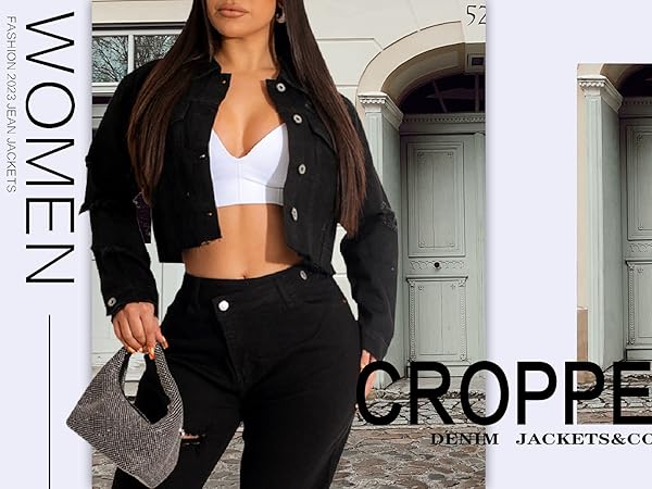 YouSexy Cropped Denim Jackets for Women Long Sleeve