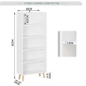 WOLTU Libreria Moderna Cemento 5 Ripiani Soggiorno Ufficio Autoportante Bianco 17 SK022ws