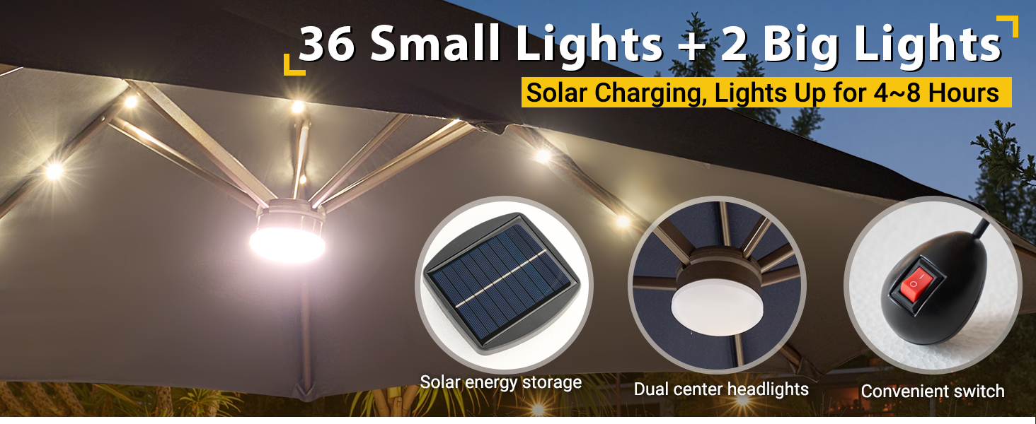 LED outdoor patio umbrella with remote control solar light