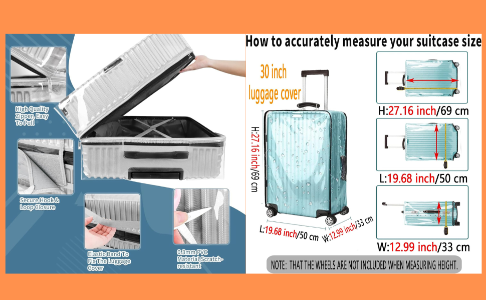     Transparent protective cover for hard luggage trolley bag and cover with zipper