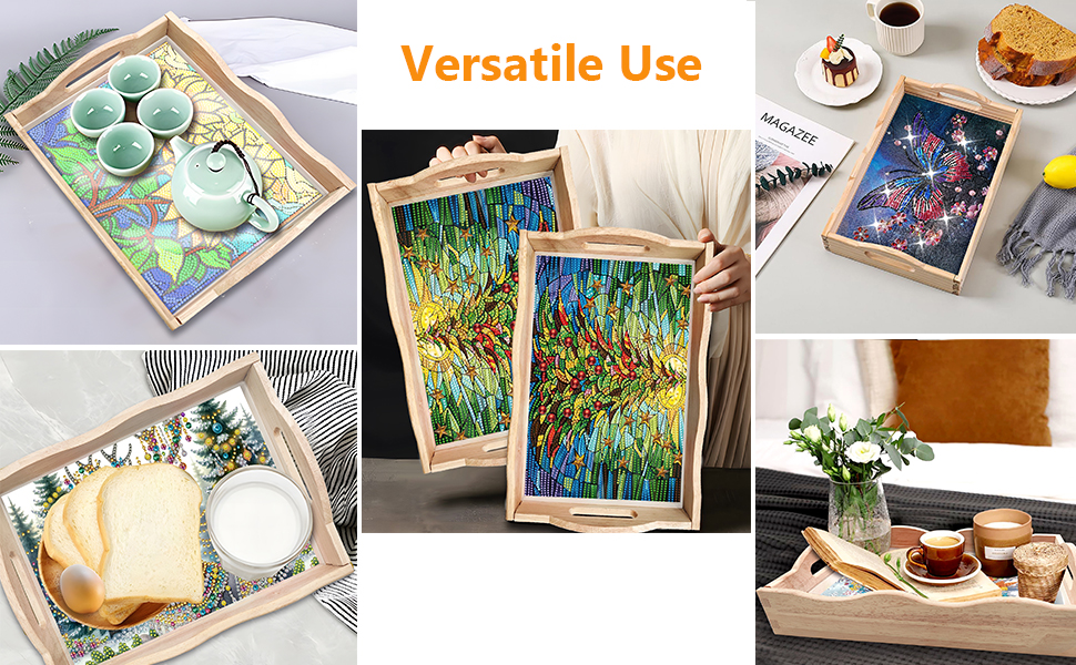 BAYUNOE DIY Diamond Serving Tray Rectangular Breakfast Tray