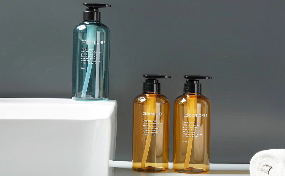 3 Pack Refillable Shampoo and Conditioner Bottles, 500ml Plastic Empty