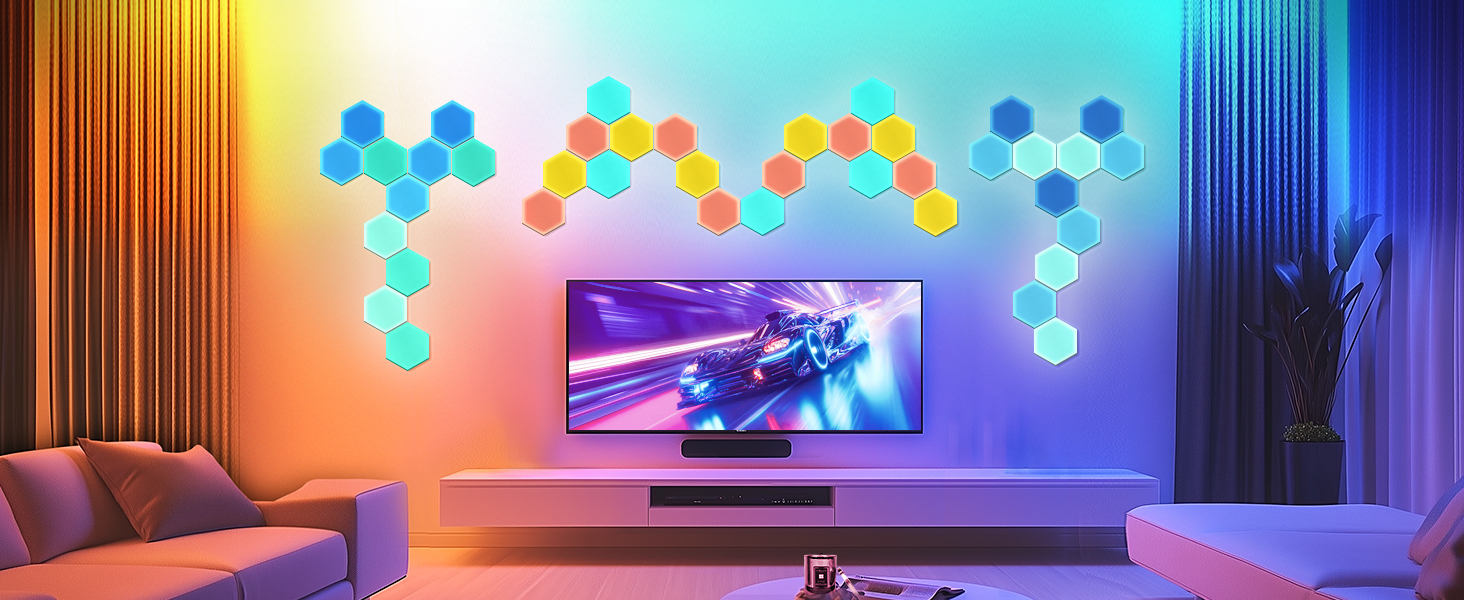 RGBIC Hexagon Lights 9 Packs LED Light Wall Panels, Gaming Lights