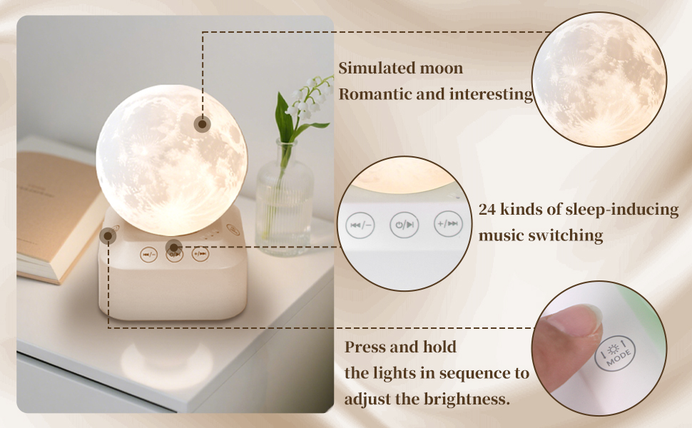Simulated Moon + 24 Sounds + Adjustable Brightness = Sleep Bliss