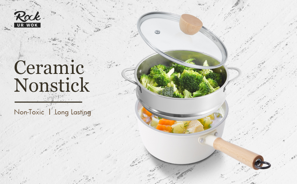 ROCKURWOK Ceramic Nonstick Sauce Pan with Lid, 2.2 Quart