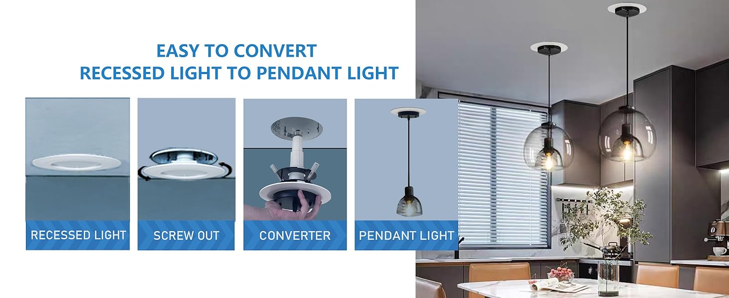 Jolux 5/6" Recessed Can Light Conversion Kit to Pendant,Instant Convert Recessed Light to