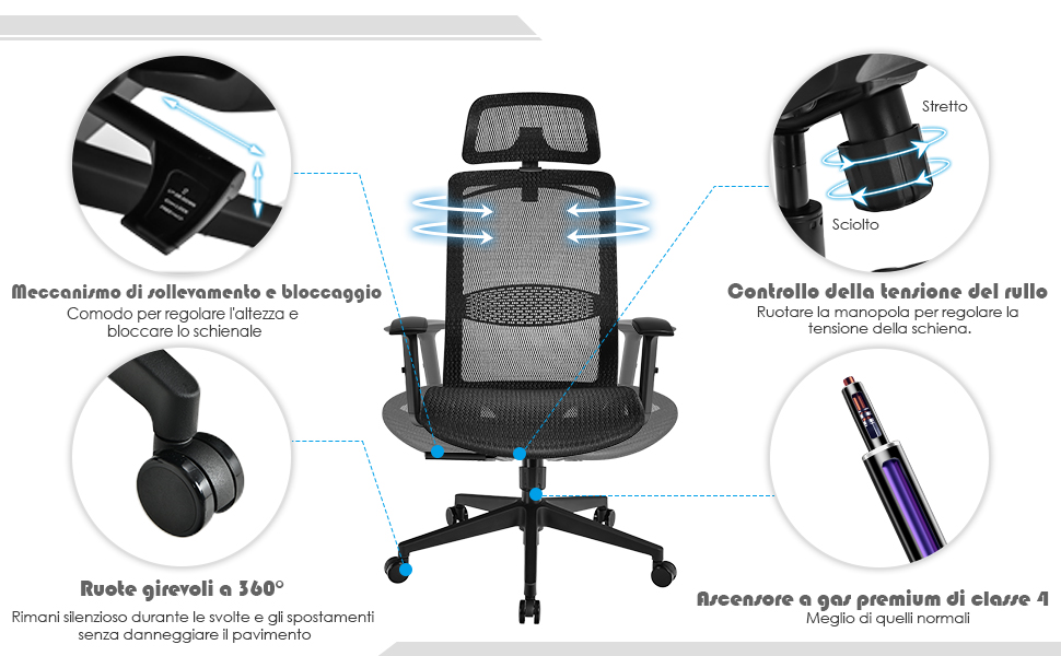 Sedia Girevole Da Ufficio, Sedia Ergonomica A Rete Con Schienale E Supporto Lombare Regolabili, Sedia Per Computer, Ideale Per Casa Ufficio Sala Riunioni (Grigio) 16 1