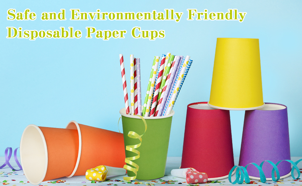 ENSINE 70PCS Paper Cups, Rainbow Party Cups 7 Colors, 9 Ounce Paper