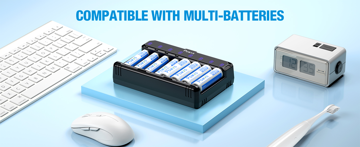 POWXS AA AAA Battery Charger Pro, 8 Independent Slot and TypeC Fast