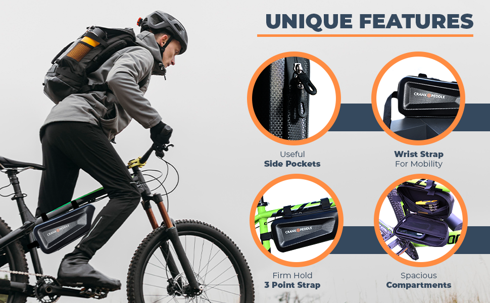unique features bike bag with 3 point strap side pockets large bicycle bag triangle frame 