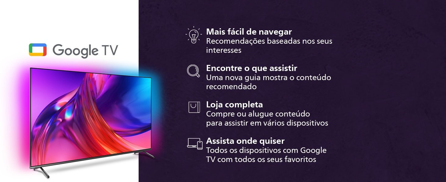 tv 75, 4k, google tv, tv comando de voz, bluetooth, dolby vision, tv jogos, ambilight tv, hdr
